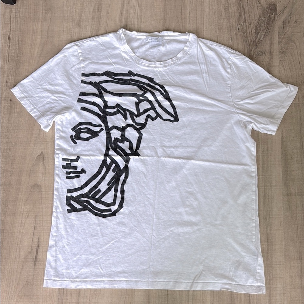 Versace White and Black Short Sleeve Tee with Graphic Design